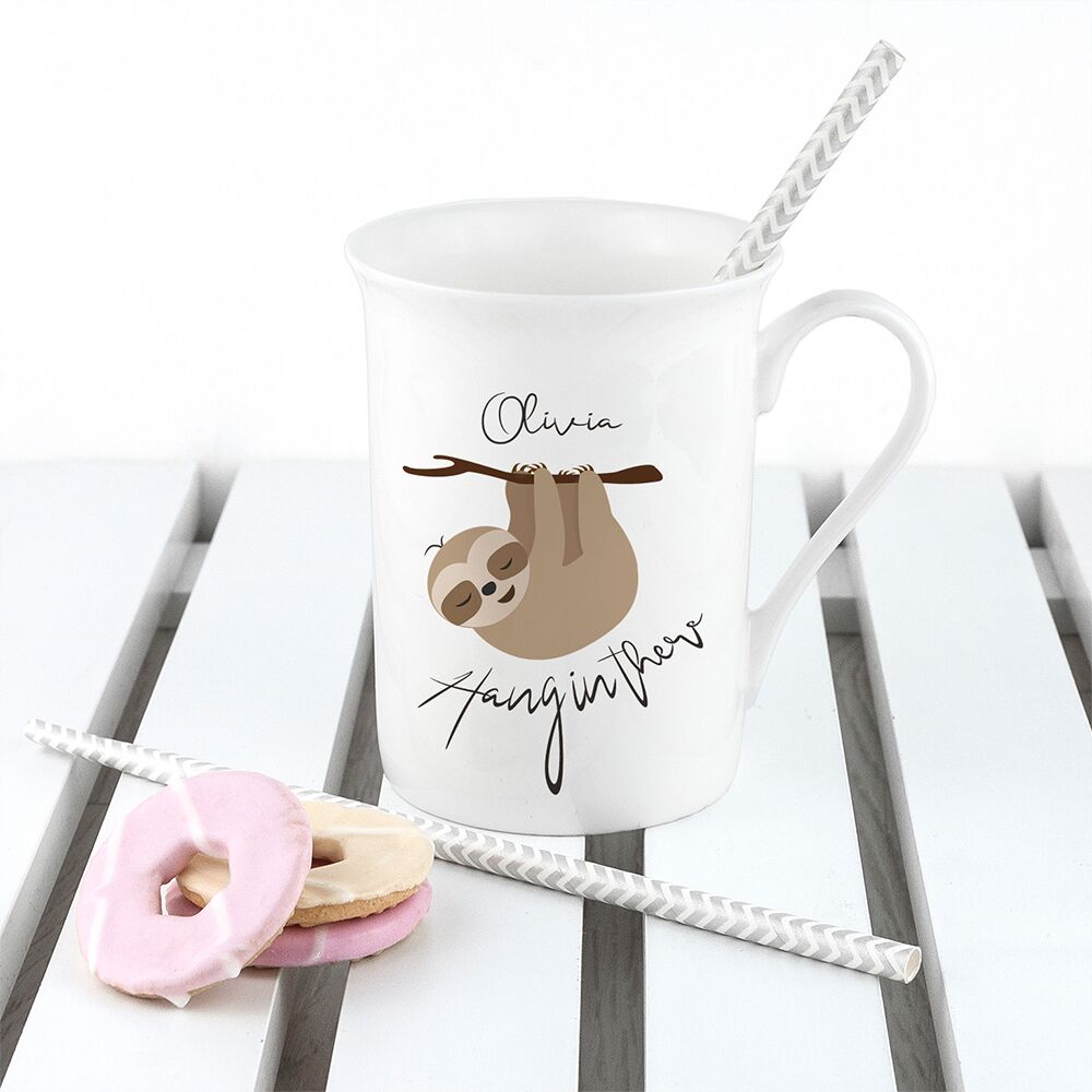 Personalised Sloth Hang In There Bone China Mug
