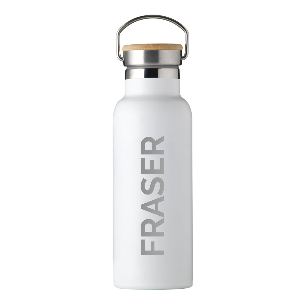 White water bottle with 'FRASER' branding on a white background