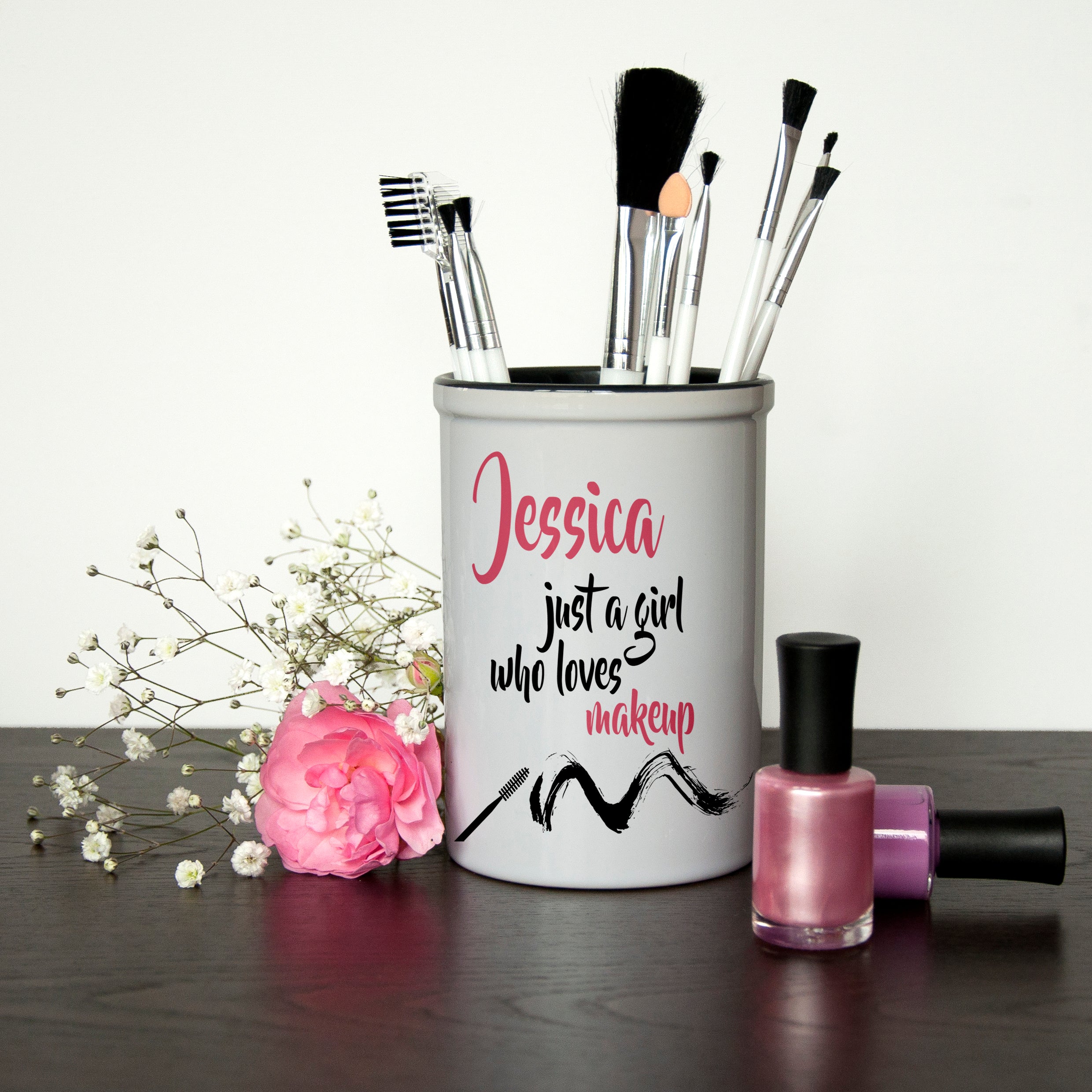 Personalised 'A Girl Who Loves Makeup' Cosmetics Brush Holder