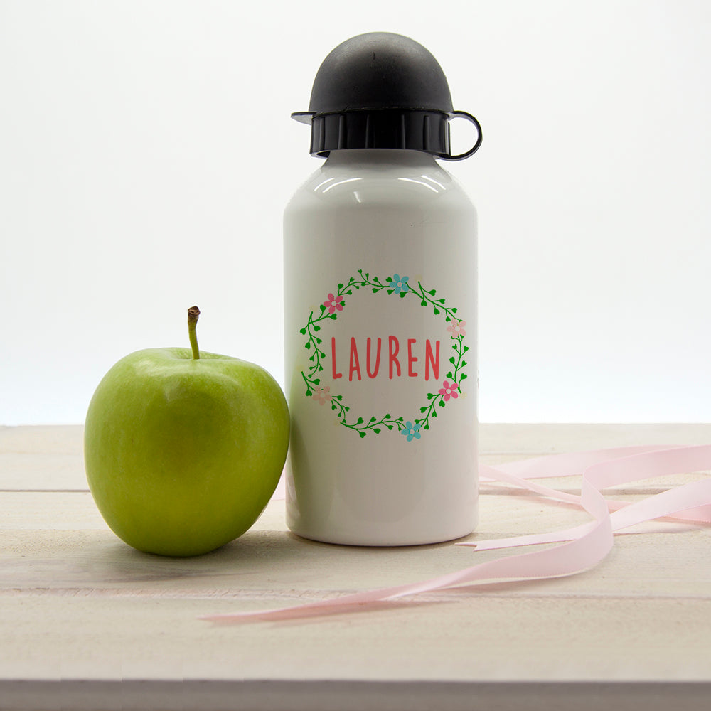 Personalised Kids Floral Wreath Water Bottle