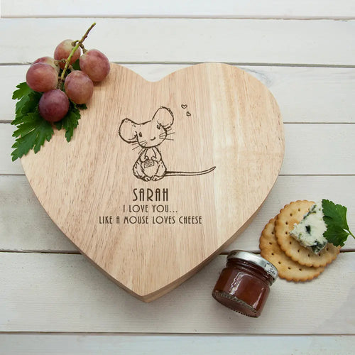 Personalised 'Like A Mouse Loves Cheese' Romantic Heart Cheese Board Set Spesh Gifts