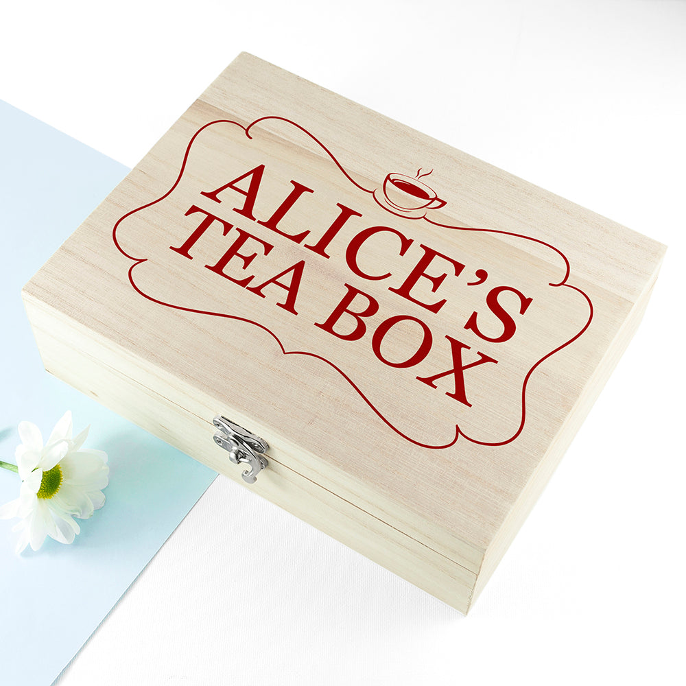 Personalised Classic Tea Cup Filled Wooden Tea Box