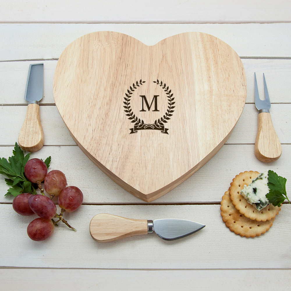 Personalised Romantic Wreath Heart Cheese Board