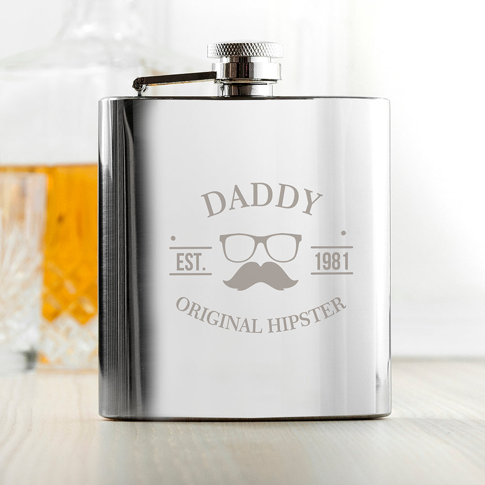 Personalised Original Hipster's Silver Hip Flask
