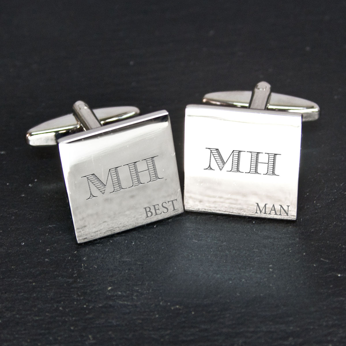 Monogrammed Classic Square Silver Cufflink Set