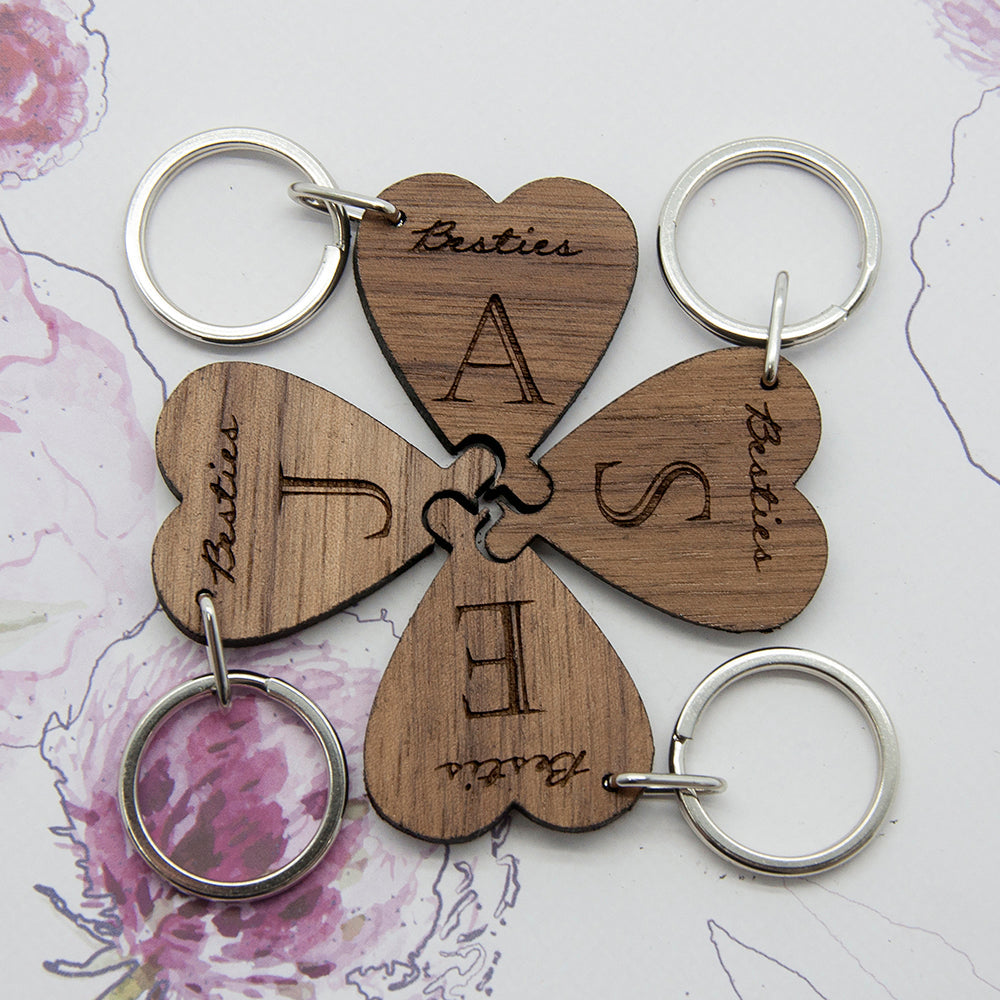 Personalised Besties Lucky Clover Wooden Keyring Set
