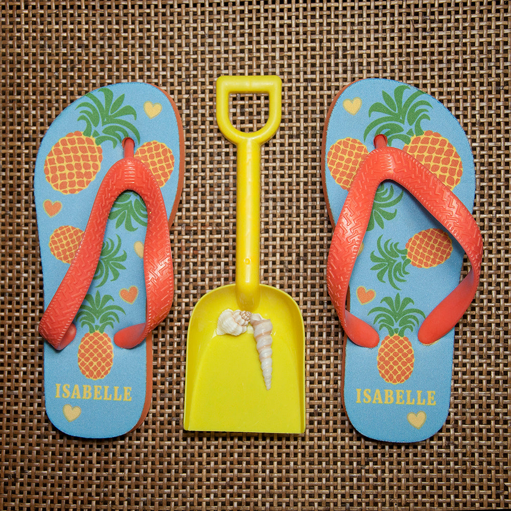 Personalised Kid's Partying Pineapples Flip Flops