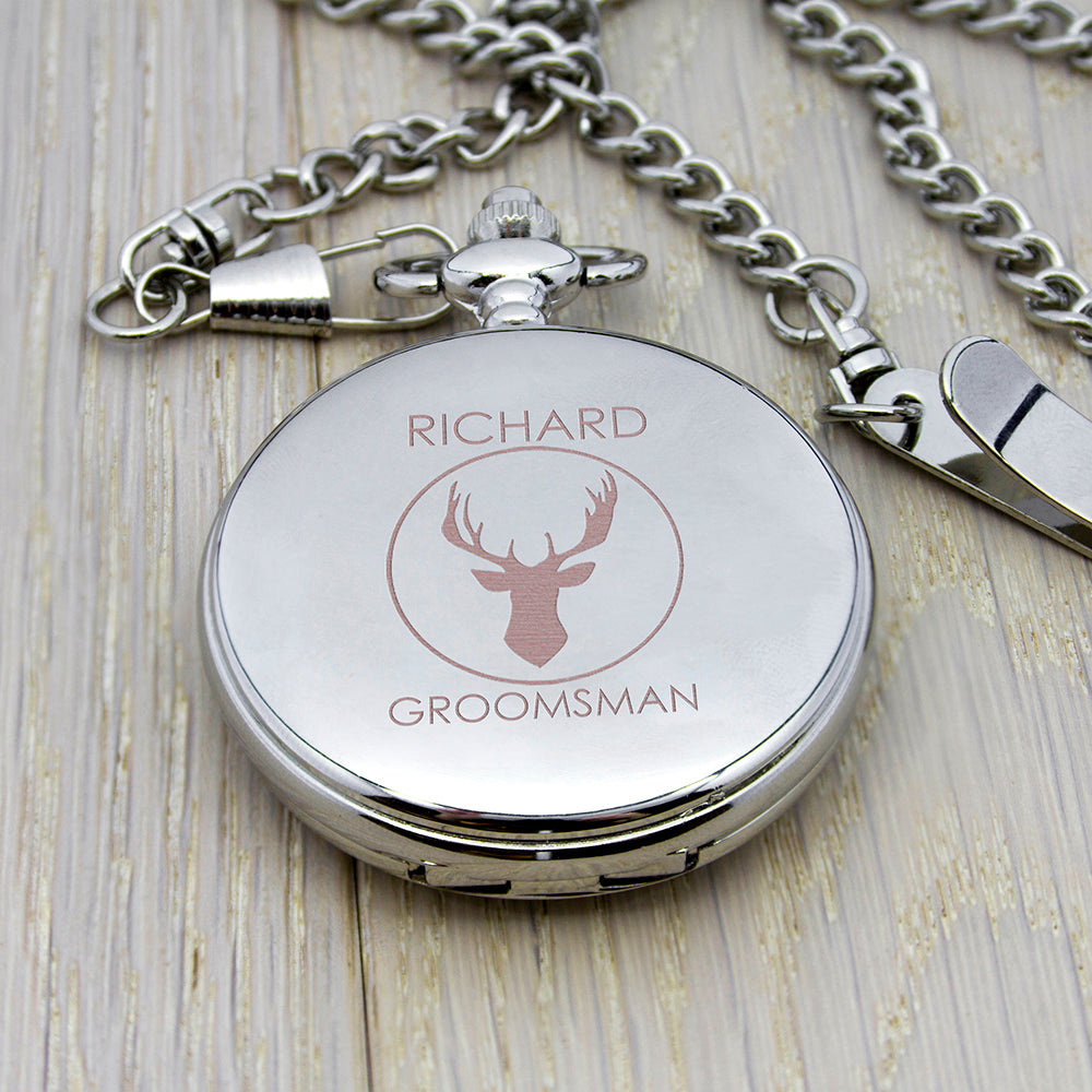 Personalised Silver Groomsman Stag Pocket Watch