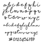 Cursive alphabet and numbers on a white background
