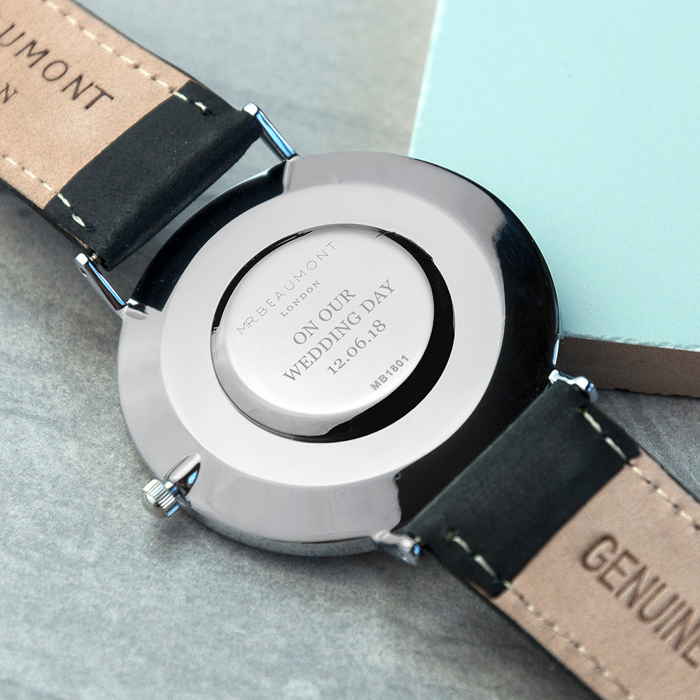 Mr Beaumont Personalised Men's Leather Watch In Black