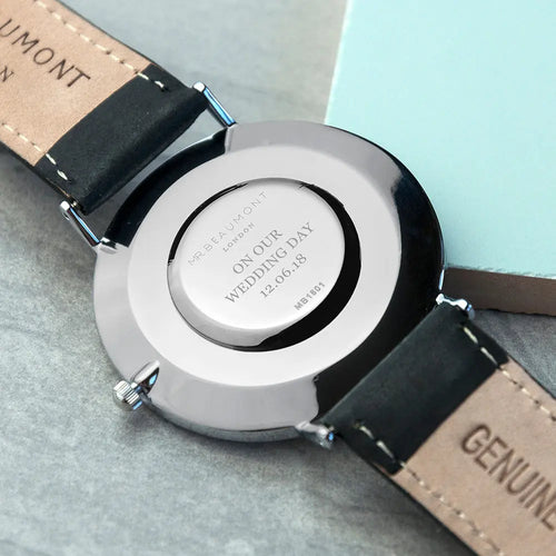 Mr Beaumont Personalised Men's Leather Watch In Black Spesh Gifts