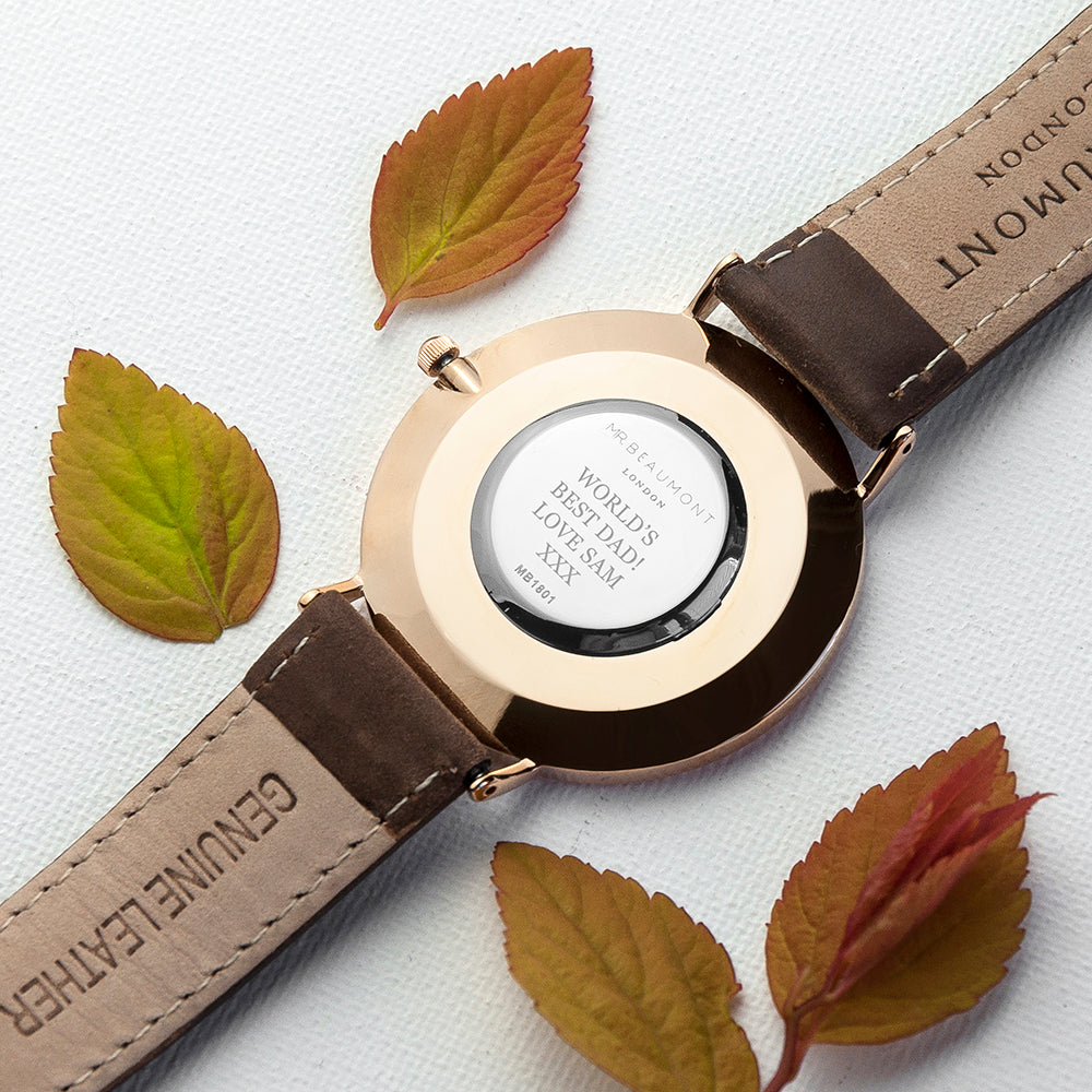 Personalised Mr Beaumont Vintage Men's Leather Watch in Brown