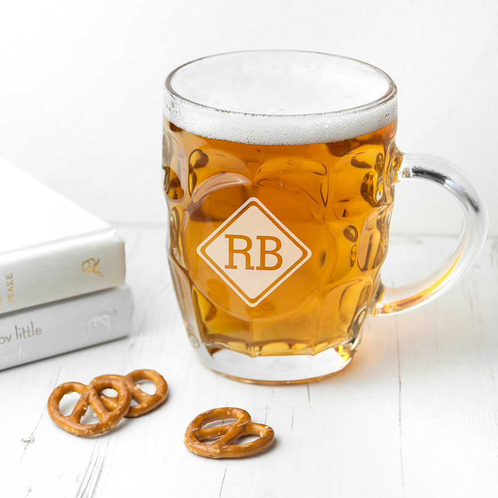 Monogrammed Diamond Initials Dimpled Beer Glass