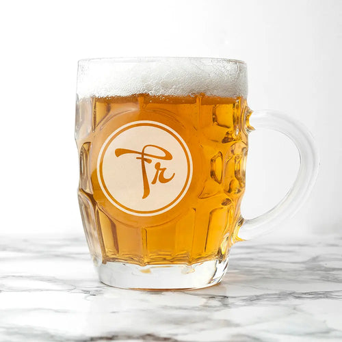 Monogrammed Round Emblem Dimpled Beer Glass Spesh Gifts
