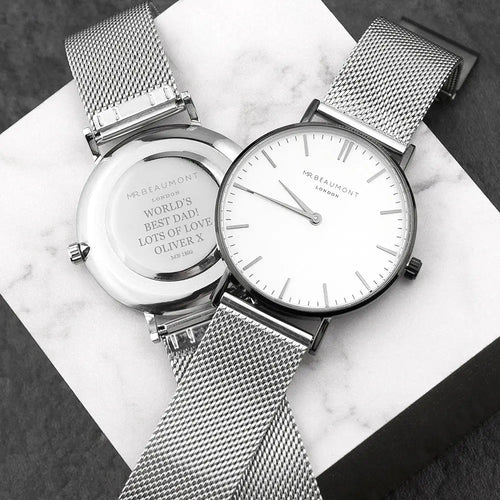 Mr Beaumont Personalised Men's Metallic Silver Watch Spesh Gifts