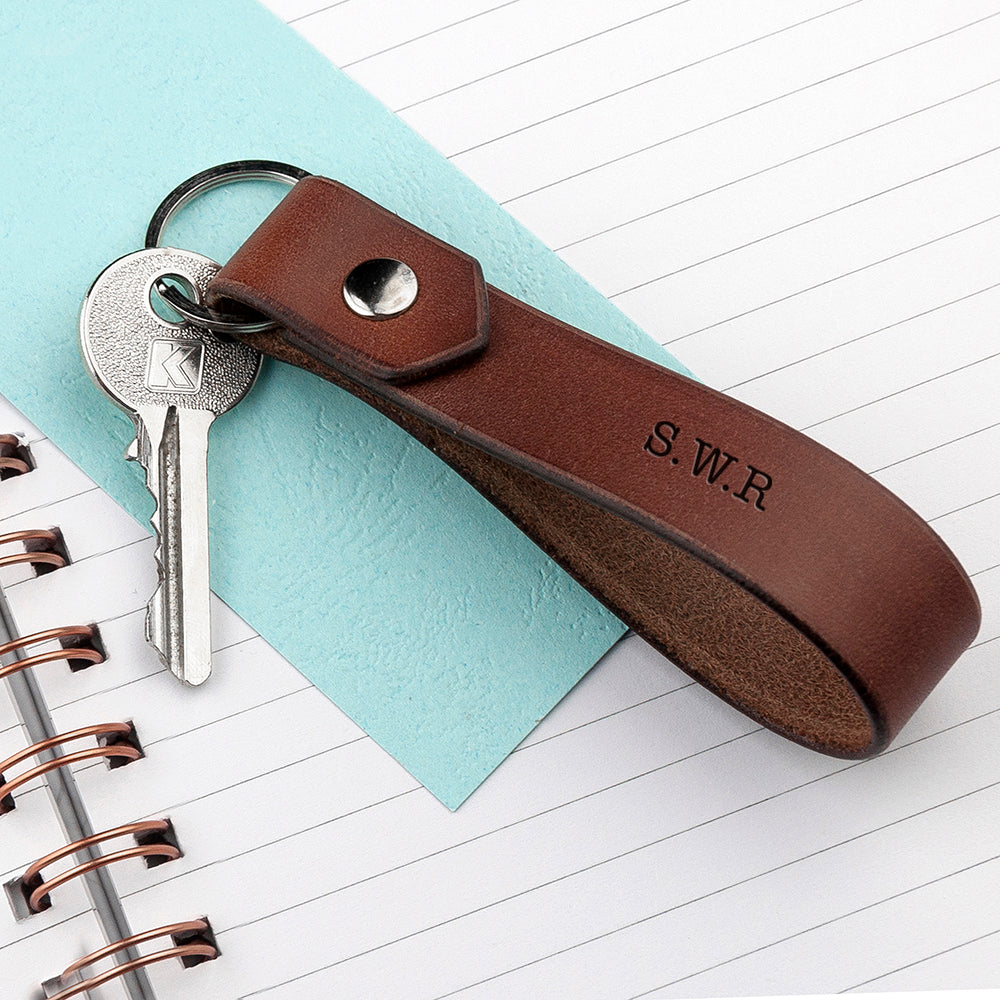 Personalised Luxury Brown Leather Keyring