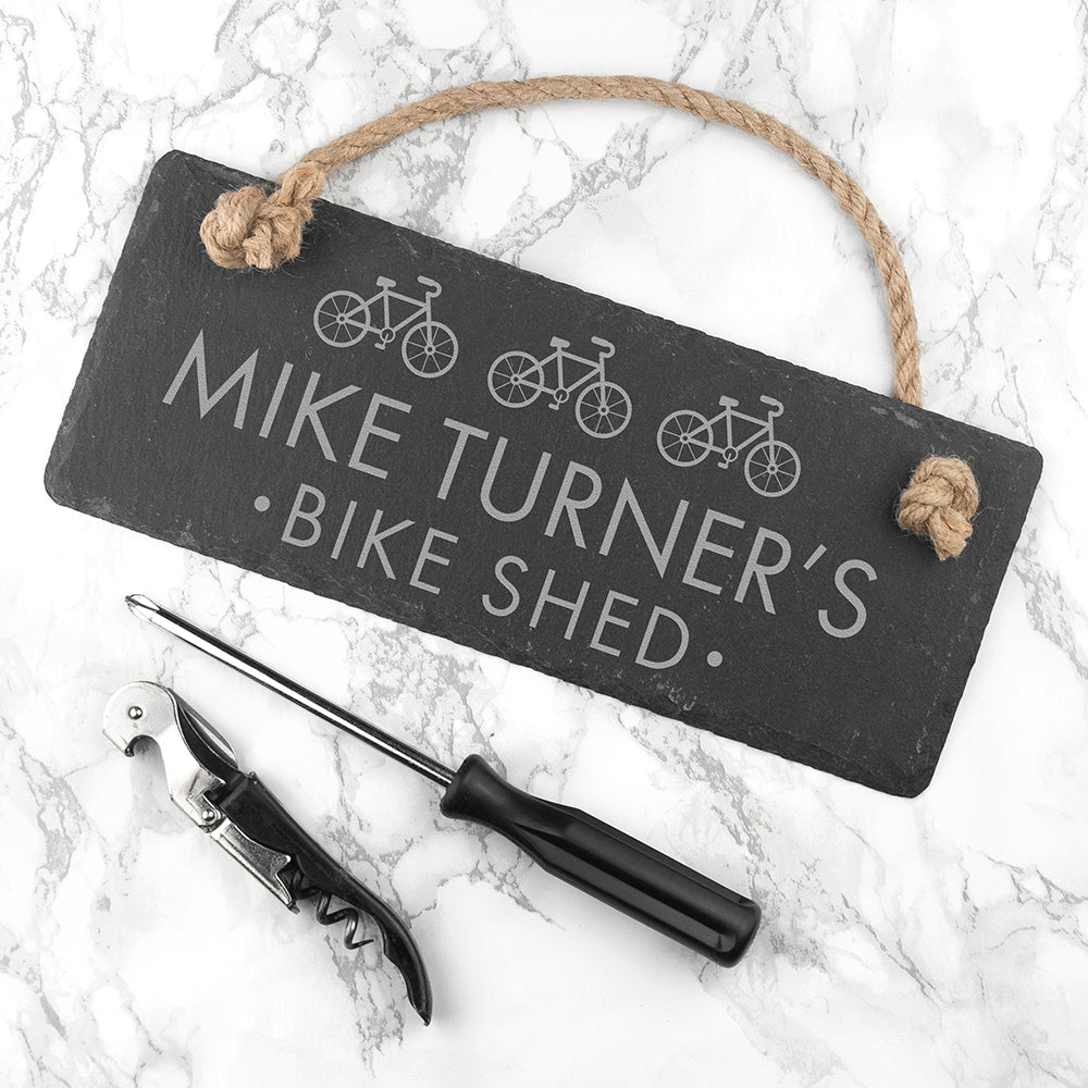 Personalised Bike Shed Slate Hanging Sign