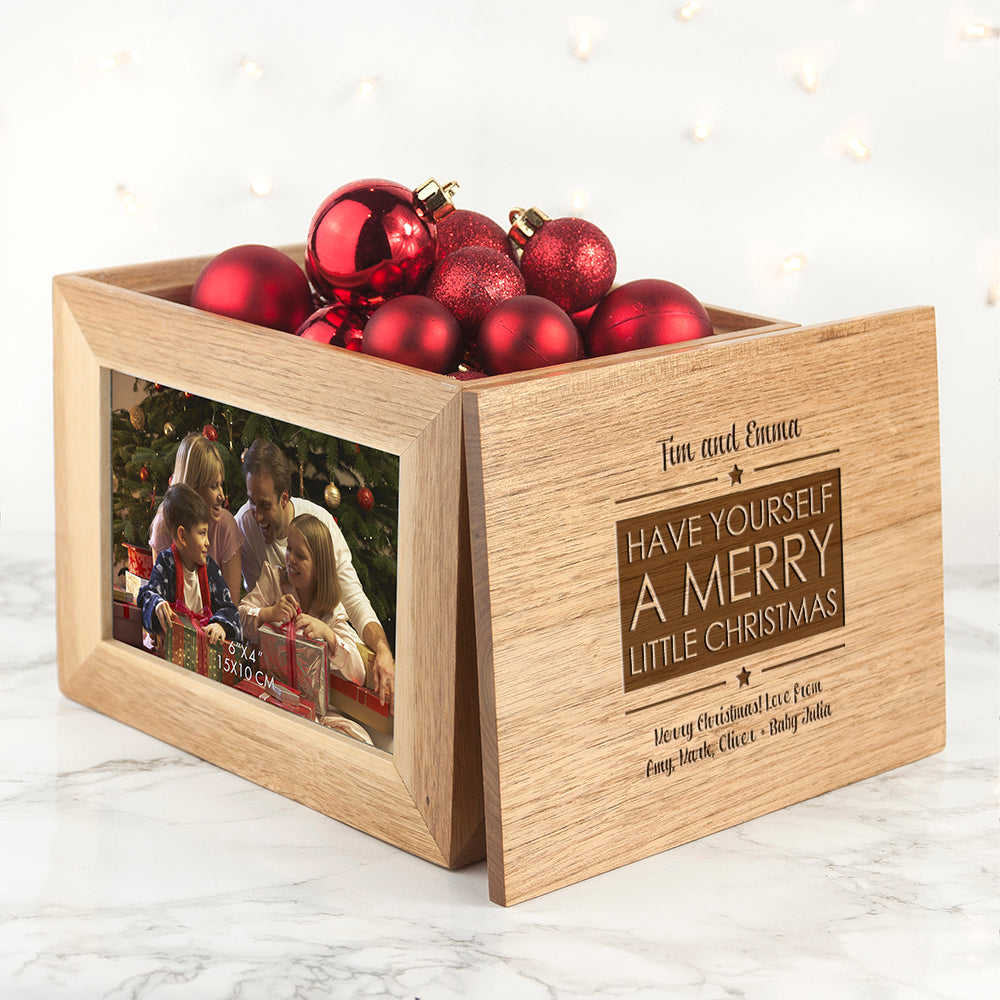Personalised Merry Christmas Midi Oak Photo Keepsake Box