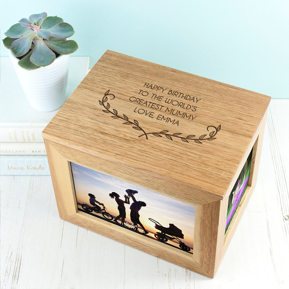 Personalised Mother's Love Midi Oak Photo Cube Keepsake Box