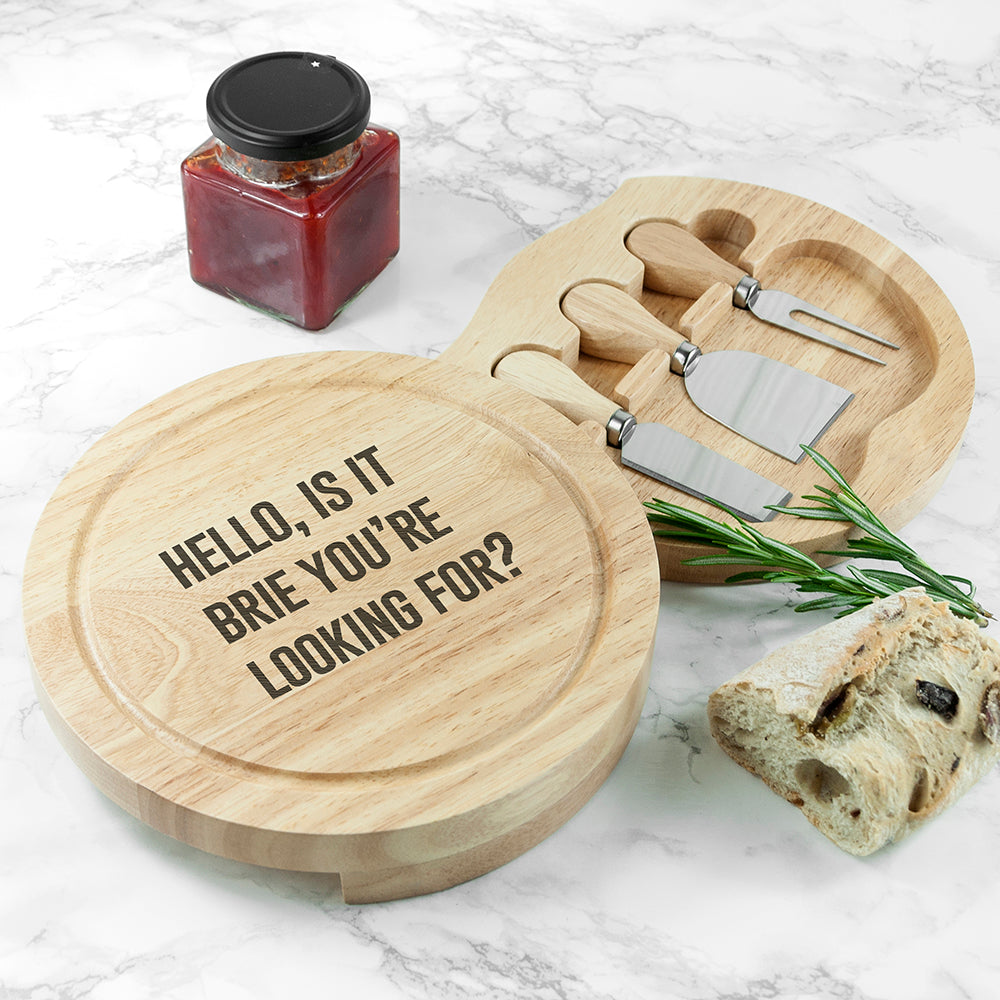 Personalised Round Cheese Board and Utensils Set