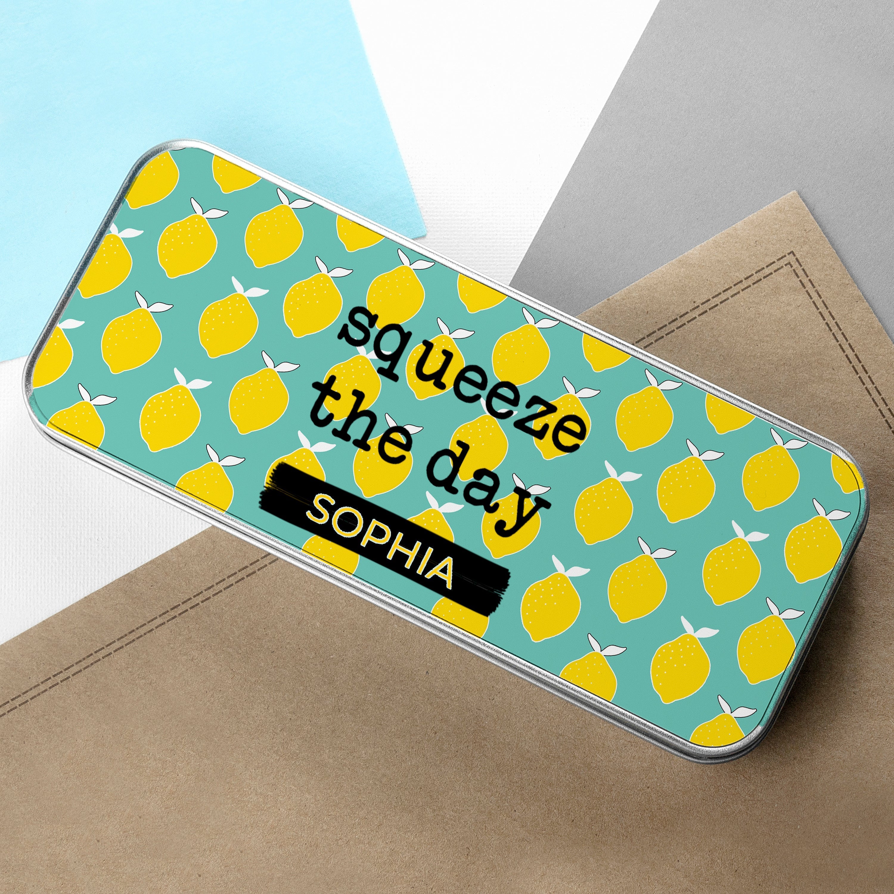Personalised Squeeze The Day Pencil Case Tin