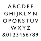 Black alphabet and numbers on a white background