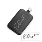 Black flask with 'Elliot' engraving on a white background