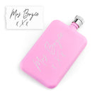 Pink flask with 'Mrs Bryce x X' text on a white background