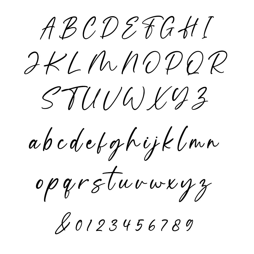Calligraphic alphabet and numbers on a white background