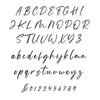 Calligraphic alphabet and numbers on a white background