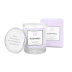 Candle labeled 'Sleep Well' with a personalized message on a white background