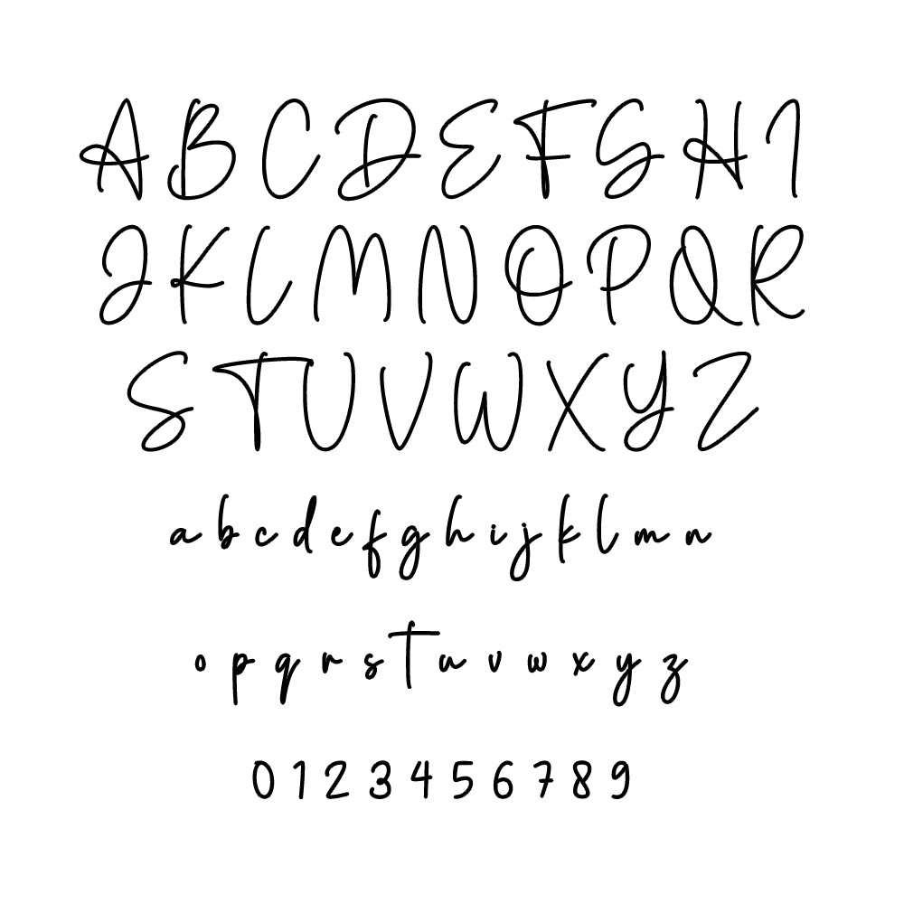 Handwritten alphabet and numbers on a white background