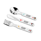 Children's cutlery set with 'ELLIOT' engraved on handles on a white background