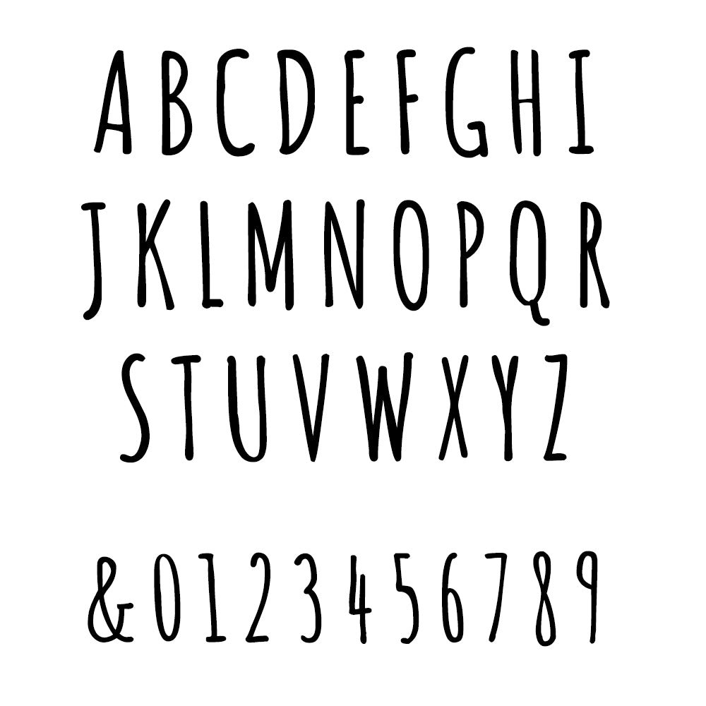 Black handwritten-style alphabet and numbers on a white background