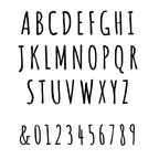Black handwritten-style alphabet and numbers on a white background