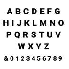 Black alphabet and numbers on a white background