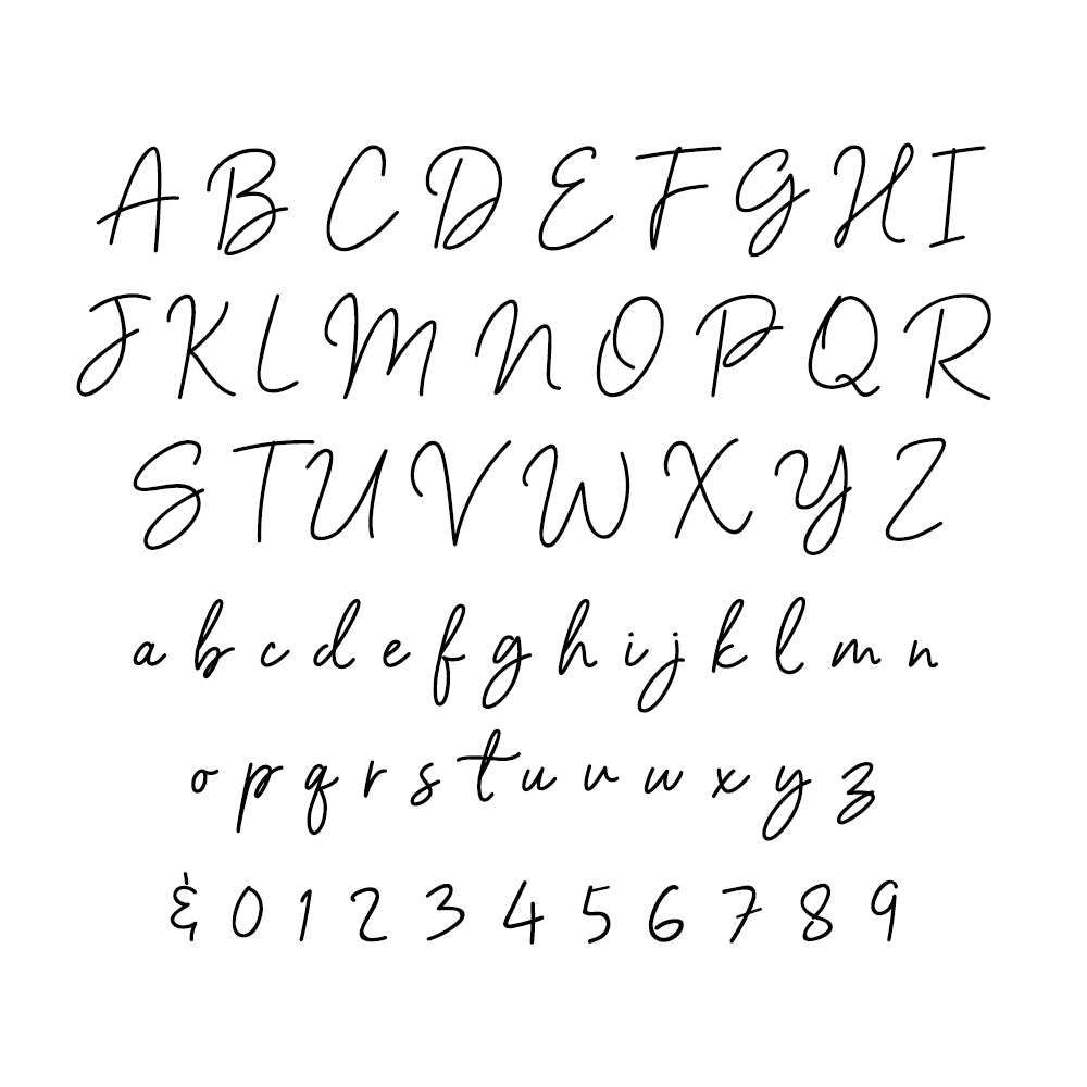 Handwritten alphabet and numbers on a white background
