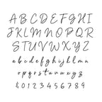 Handwritten alphabet and numbers on a white background