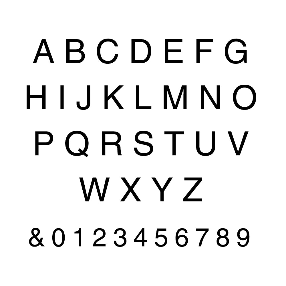 Black alphabet and numbers on a white background