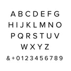 Black alphabet and numbers on a white background