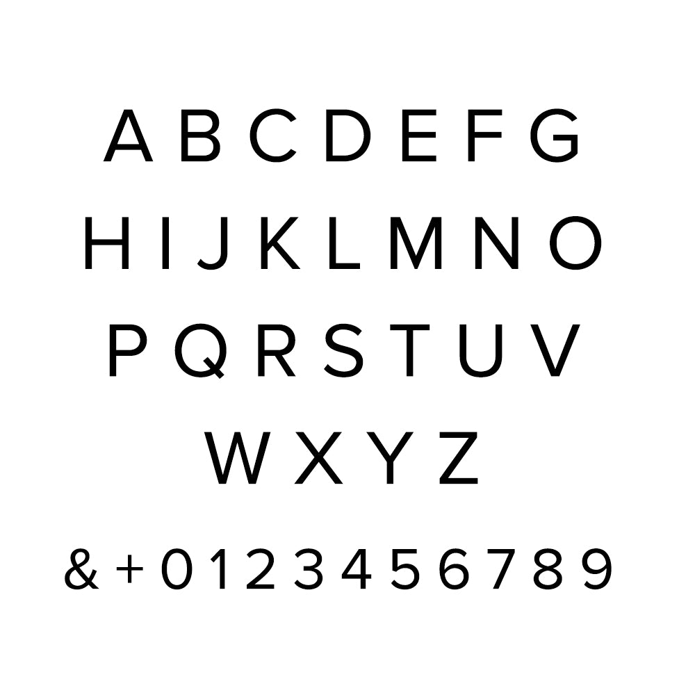 Black alphabet and numbers on a white background