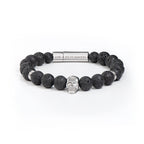 Black beaded bracelet with a skull charm on a white background