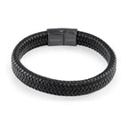 Black braided bracelet with a clasp on a white background