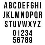 Black alphabet and numbers on a white background