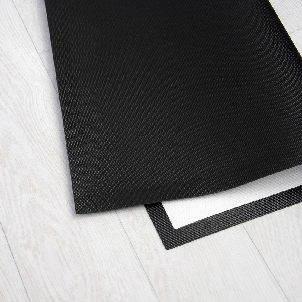 Black mat on a white wooden floor