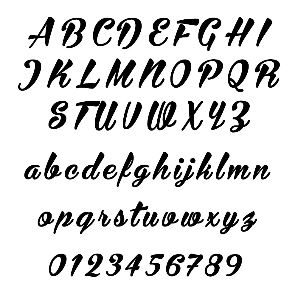 Black cursive alphabet and numbers on a white background