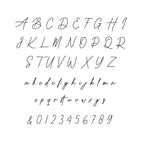 Handwritten alphabet and numbers on a white background