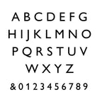 Black alphabet and numbers on a white background