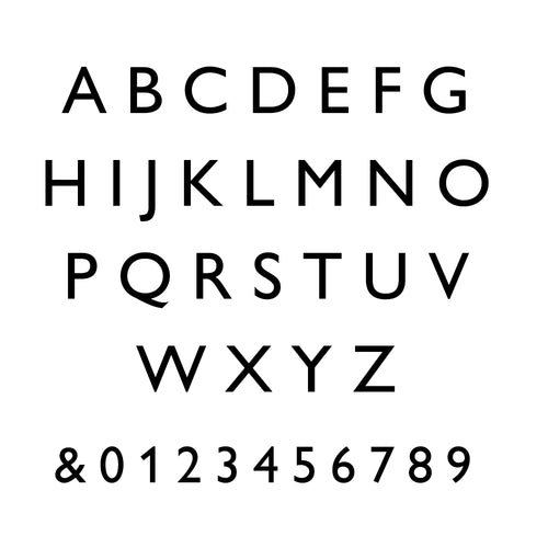 Black alphabet and numbers on a white background