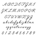 Calligraphic alphabet and numbers on a white background